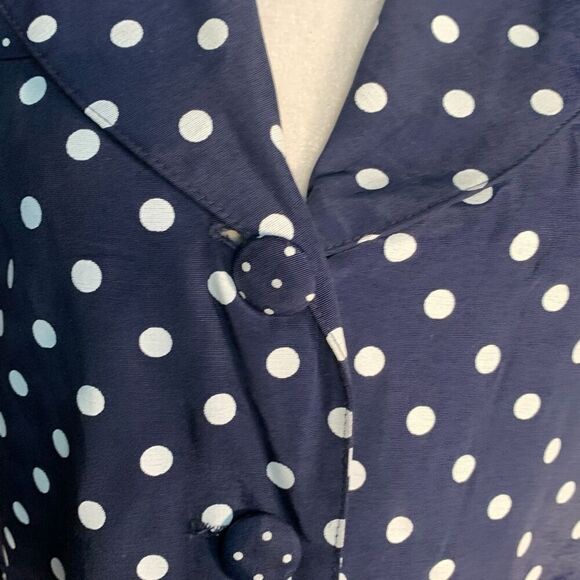 Vintage Navy Blue Polka Dot Waistcoat Tailored  Suit Blazer Vest Vneck Tie Back - Picture 7 of 12
